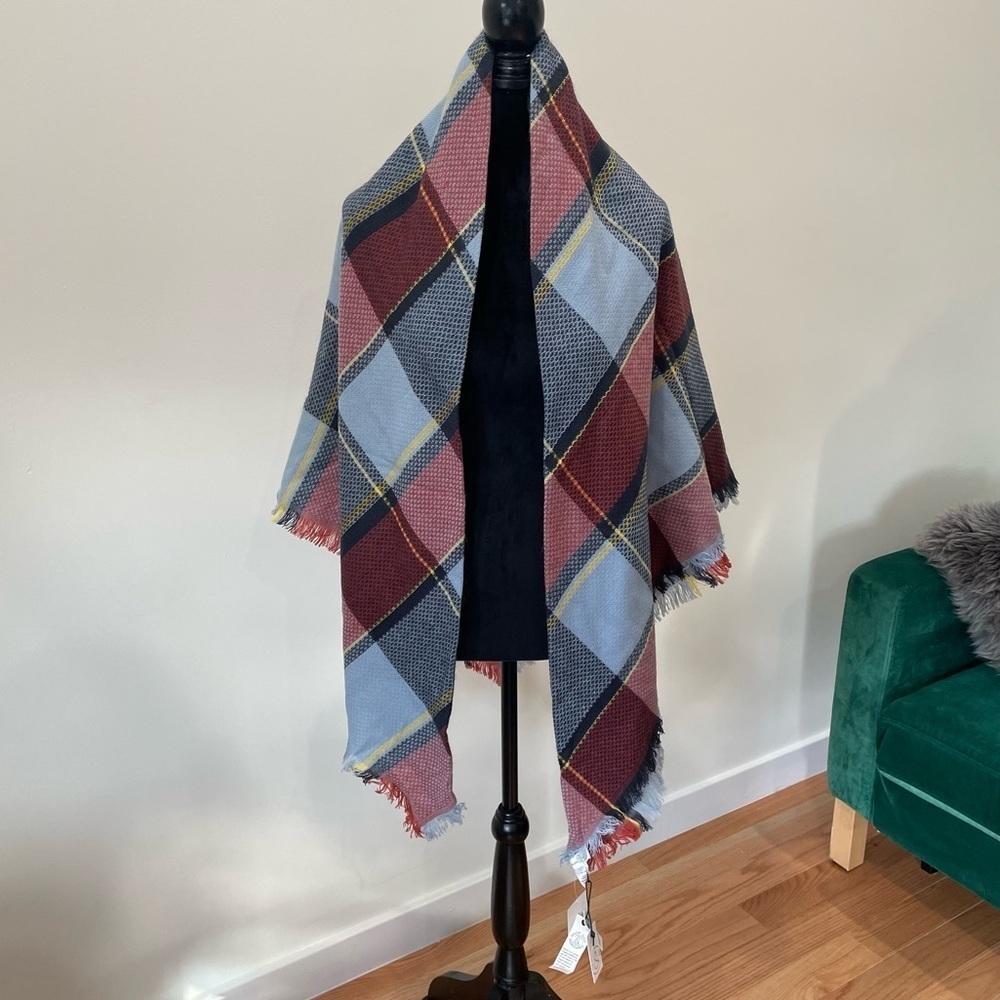 Nordstrom Treasure & Bond Blue Combo Abigail Plaid Oversize Blanket Wrap NWT OS